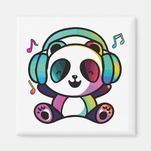 Aimant Joyeux Panda avec écouteurs écoutant de la musique