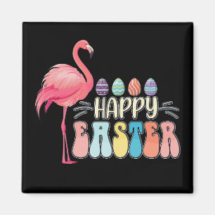 Aimant Joyeux Panier d'oeufs de lapin de Flamant rose de 