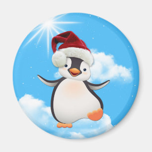 Aimant Joyeux pingouin volant portant un Père Noël-casque