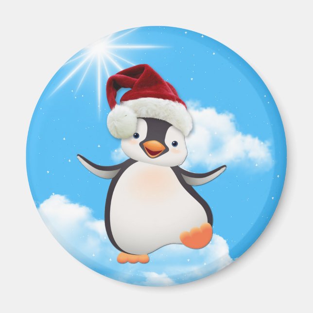Aimant Joyeux pingouin volant portant un Père Noël-casque (Devant)