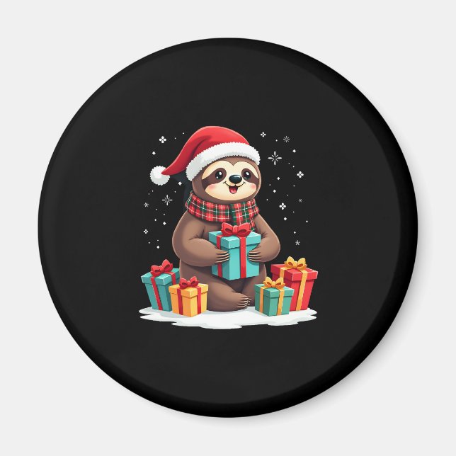 Aimant Joyeux Slothmas mignon Noël paresseux Noël chapeau (Devant)