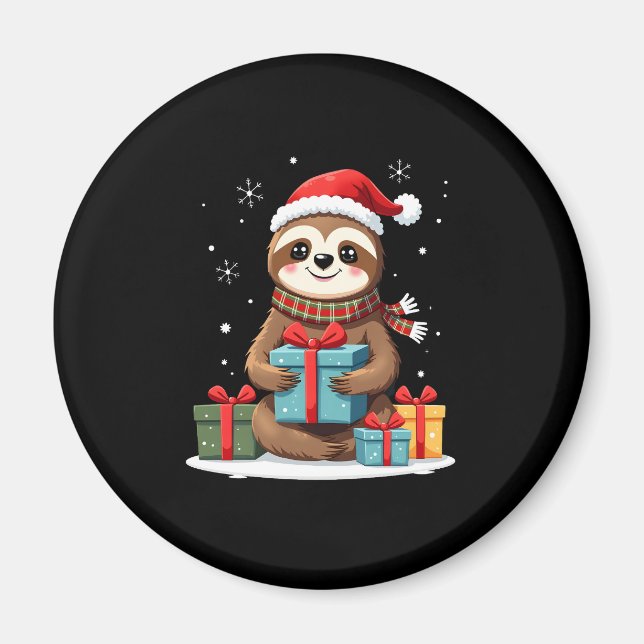Aimant Joyeux Slothmas mignon Noël paresseux Noël chapeau (Devant)