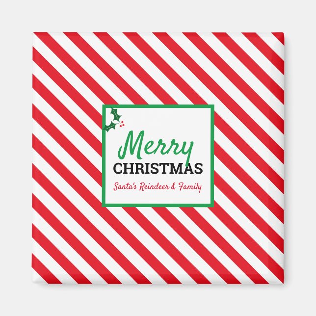 Aimant Joyeux Sucre de canne de Noël Nom personnalisé Mag (Devant)