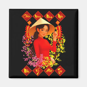 Aimant Joyeux Tet Binh Ngo 2026 Fille Vietnamienne