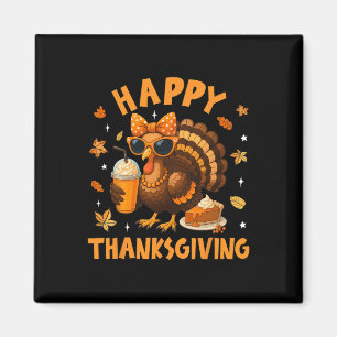 Aimant Joyeux Thanksgiving Drôle Dinde Buvant Du Café Bo