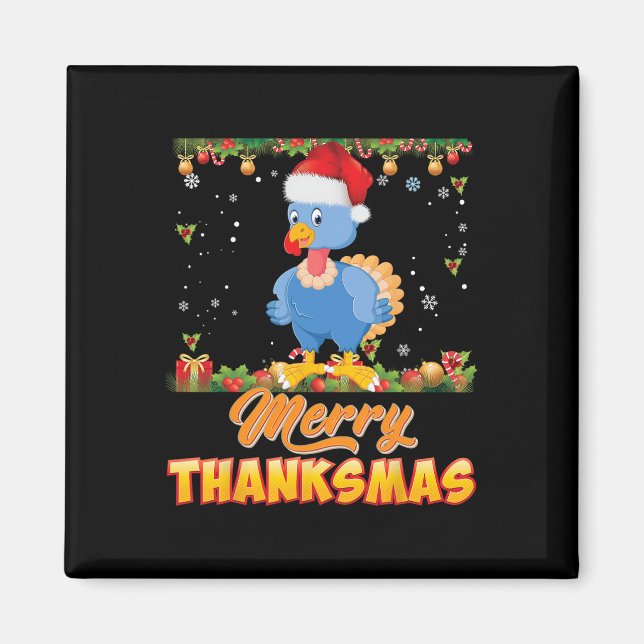 Aimant Joyeux Thanksmas Turquie Père Noël Elf Thanksgivin (Devant)