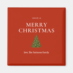 Aimant Joyeux voeux de Noël avec arbre sur coutume rouge