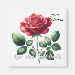 Aimant Juin Birthstone Pearl et Red Rose