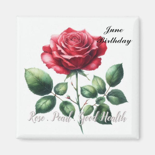 Aimant Juin Birthstone Pearl et Red Rose (Devant)