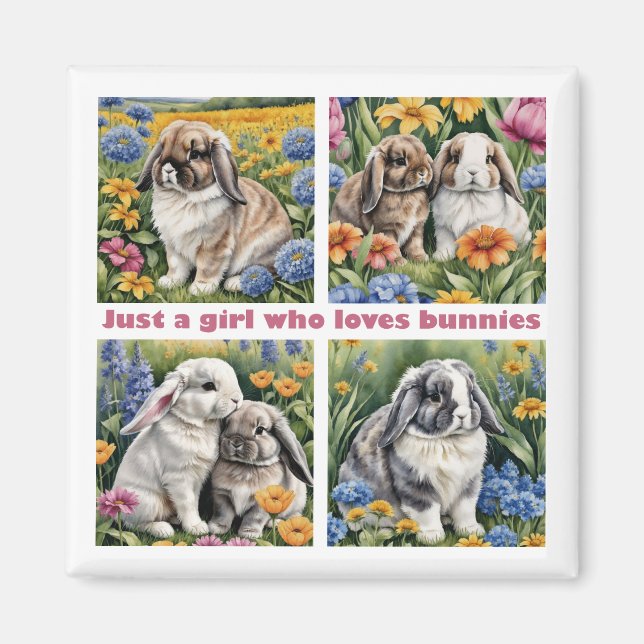 Aimant Juste une fille qui aime le réfrigérateur de lapin (Devant)