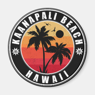 Aimant Kaanapali Beach Hawaii Retro Palm Trees 60s Voyage