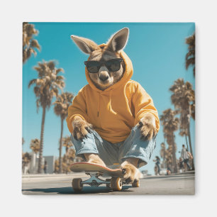 Aimant Kangaroo cool en lunettes de soleil sur un skatebo