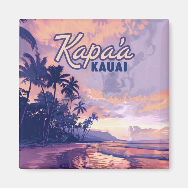 Aimant Kapaa Kauai Hawaii Beach Coucher de soleil Palmier (Devant)