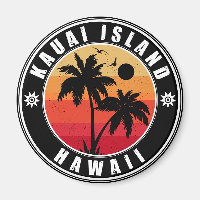 Aimant Kauai Beach Hawaii Palmiers rétro 60s Souvenirs (Devant)