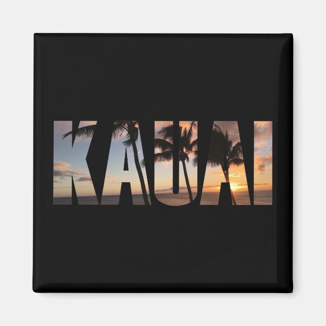Aimant Kauai, Hawaii coucher de soleil avec palmiers (Devant)