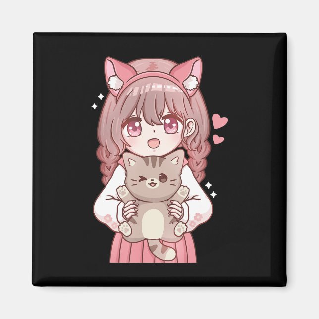 Aimant Kawaii Anime Kawaii Amoureux des chats Otaku (Devant)
