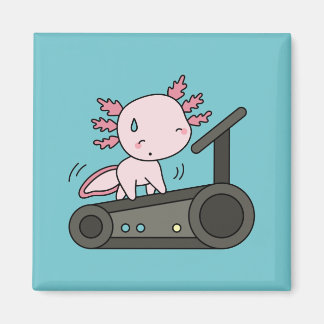 Aimant Kawaii Axolotl sur tapis roulant
