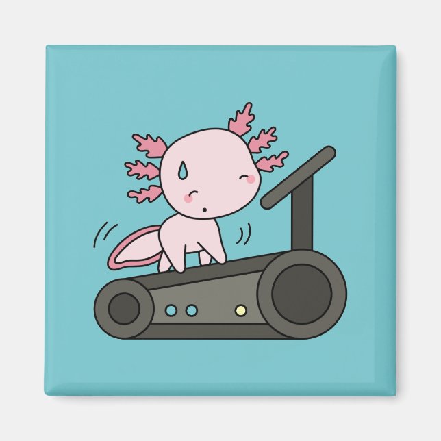 Aimant Kawaii Axolotl sur tapis roulant (Devant)