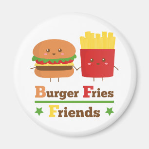 Aimant Kawaii Cartoon Burger Fries Friends BFF