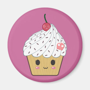 Aimant Kawaii Cupcake avec crâne de sucre rose et cerise