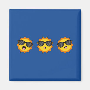 Aimant Kawaii Soleil avec lunettes de soleil Joyeux visag