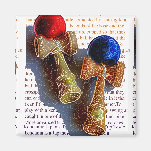 Aimant Kendama, rouge et bleu - croquis d'encre couleur (Devant)