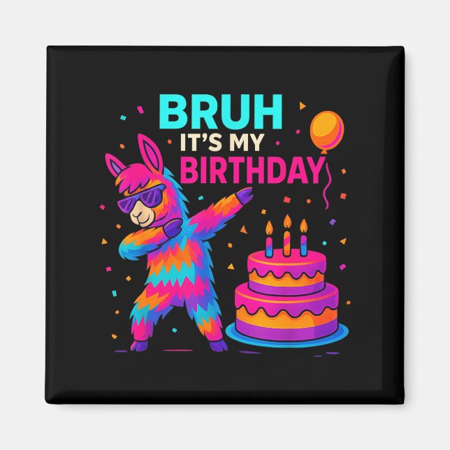 Aimant Kids Dabbing Llama Birthday Funny Bday Party Tee  (Devant)