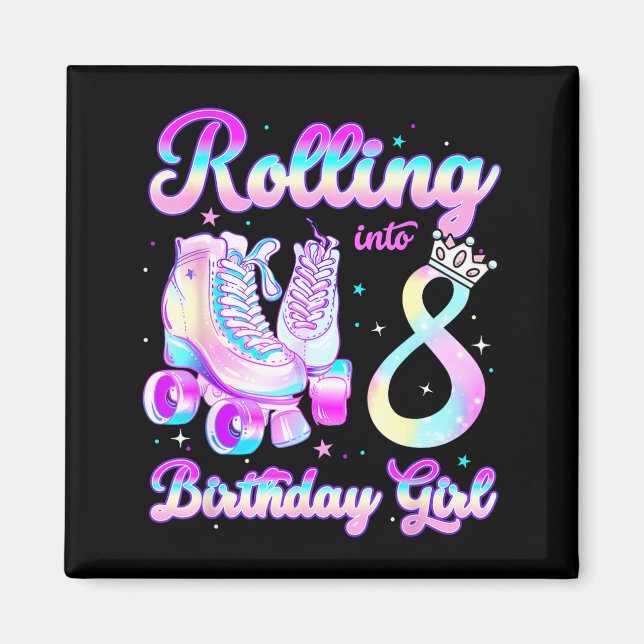 Aimant Kids Rolling Into 8 Roller Skating 8th Birthday Gi (Devant)