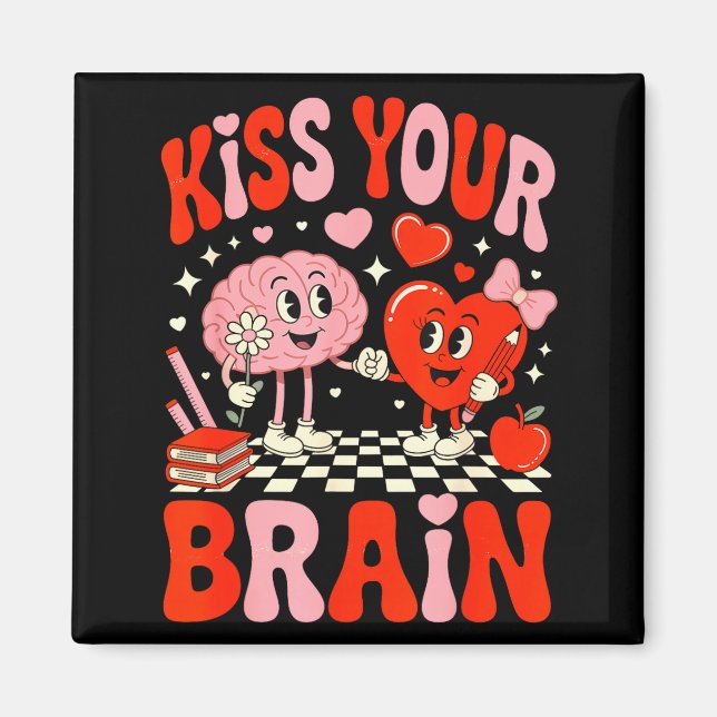 Aimant Kiss Your Brain Women Valentine's Day Retro School (Devant)