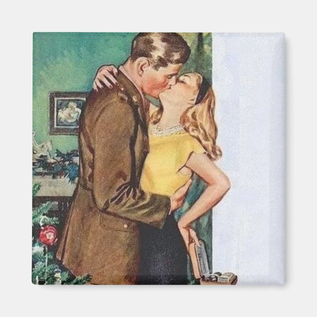 Aimant Kissing Couple Noël Vintage (Devant)