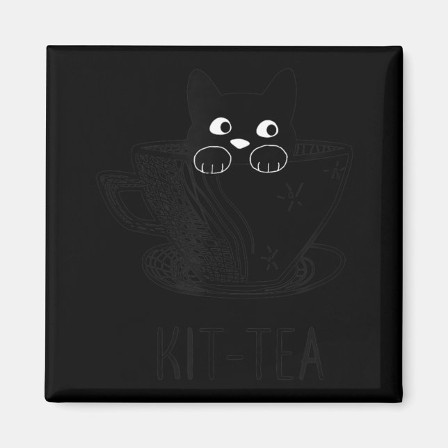 Aimant Kit Amoureux des chats Thé Cute Et Fun Chat Noir (Devant)