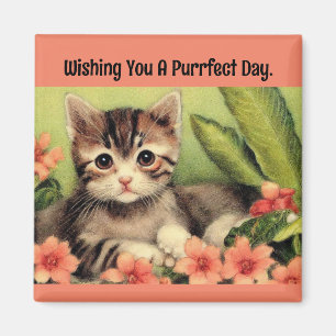 Aimant Kitten vintage En Fleurs