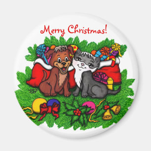 Aimant Kitty et chiot, Happy XMas