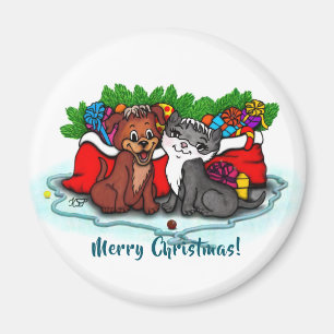 Aimant Kitty et chiot, Happy XMas