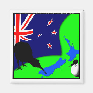 Aimant Kiwi Bird, Egg & Nouvelle-Zélande Carte (dessin)
