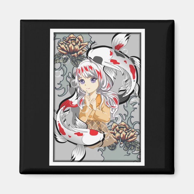 Aimant Koi Poisson japonais Anime esthétique Otaku Girl (Devant)