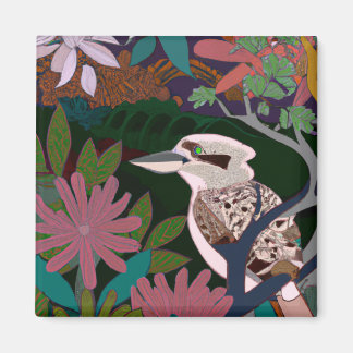 Aimant Kookaburra Oiseau tropical Plante peinture fleur M