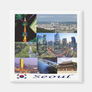 Aimant KR Corée du Sud - SEOUL - Collage mosaïque - Réfri