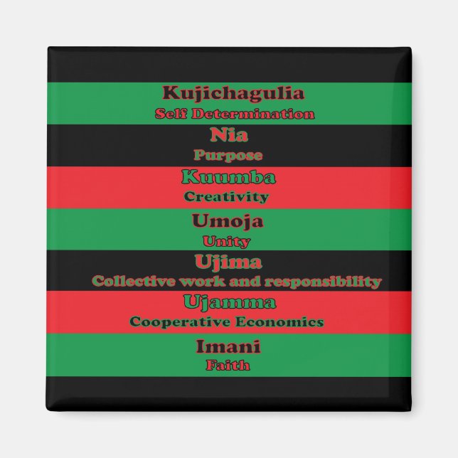 Aimant Kwanzaa Sept Principes Vert Rouge Noir (Devant)