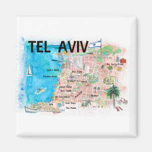 Aimant La carte illustrée de Tel Aviv Israël avec ses r