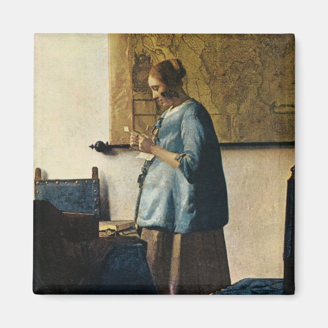Aimant La femme de Vermeer en bleu Lire une lettre ca.166 (Devant)