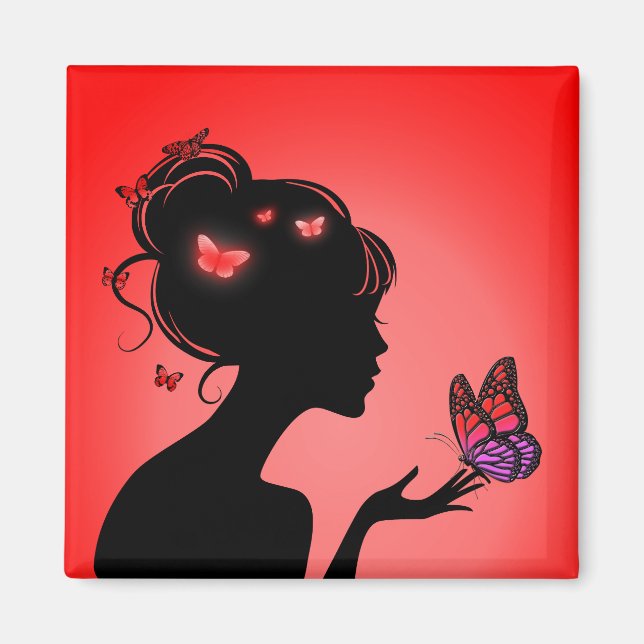 Aimant La femme papillons rouges (Devant)