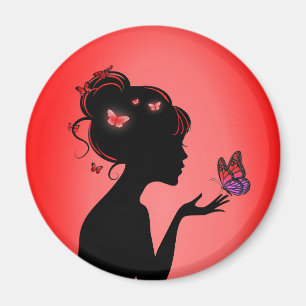 Aimant La femme papillons rouges