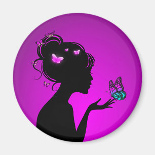 Aimant La femme papillons violets