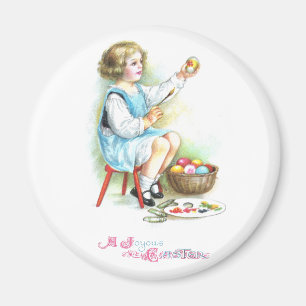 Aimant La peinture de fille Eggs Pâques vintage
