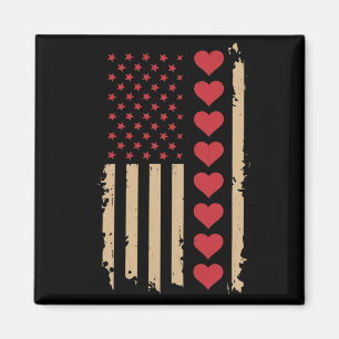 Aimant La Saint-Valentin Cœurs de drapeau américain