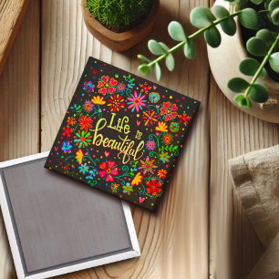 Aimant La vie est magnifique Black Floral Inspirivity Mag