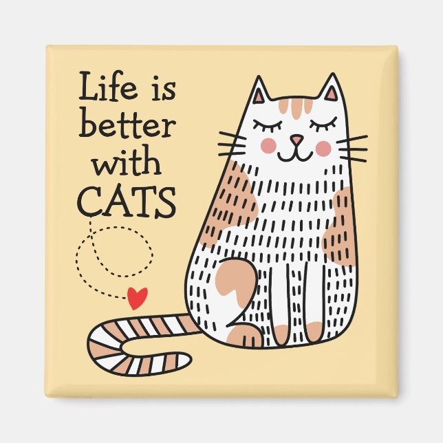 Aimant La Vie Est Meilleure Avec Les Chats Doodle (Devant)
