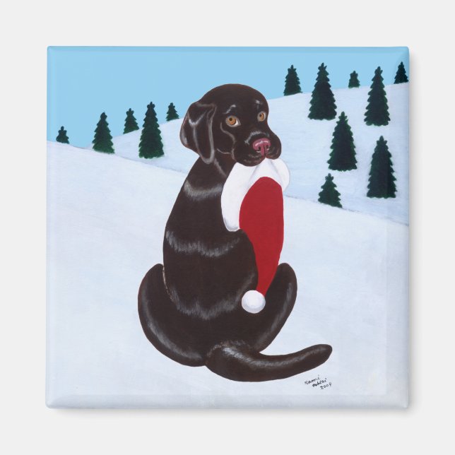 Aimant Labrador au chocolat avec flocon de neige de Santa (Devant)