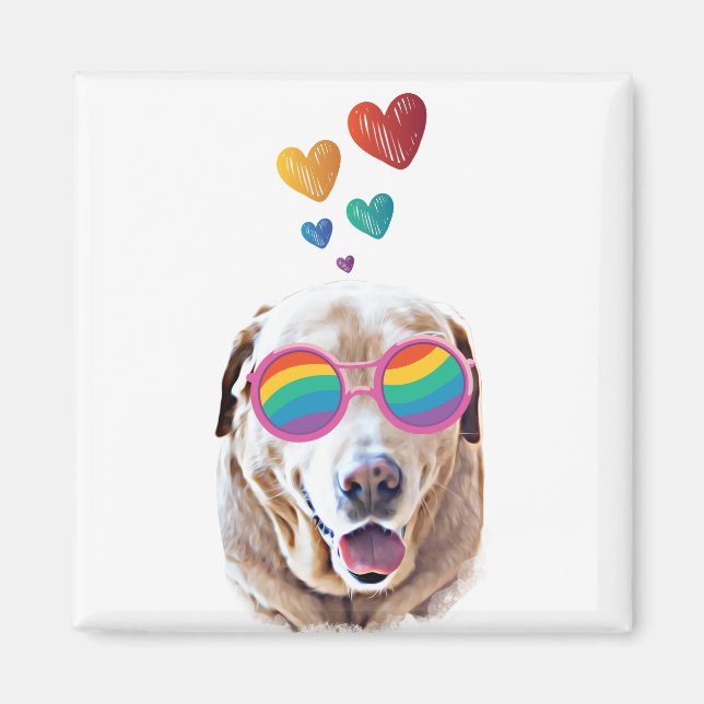 Aimant Labrador Chien avec Coeurs Saint-Valentin (Devant)
